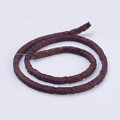 С Фиолетовым Покрытием Гальванизировать немагнитных синтетический гематит бисер пряди, матовые, квадратный, с фиолетовым покрытием, 4x4x1 мм, отверстие : 1 мм, около 395 шт / нитка, 15.5 дюйм (39.5 см).