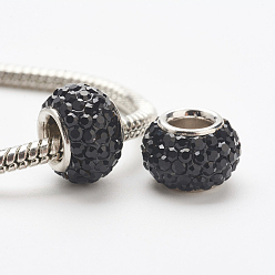 (46D) Непрозрачный насыщенный шоколадно-коричневый Австрийский хрусталь, европейские бусины, бусины с большим отверстием, 925 сердечник из стерлингового серебра, рондель, 280 _jet, 11~12x7.5 мм, отверстие : 4.5 мм