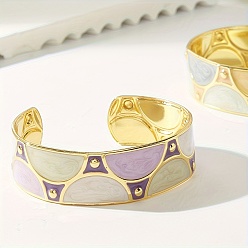 Lilac Vintage Elegant 201 Stainless Steel Enamel Open Ladies Cuff Bangles for Parties, Golden, Lilac, Inner Diameter: 2.36 inch(6cm)