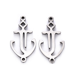 Stainless Steel Color Tarnish Resistant 201 Stainless Steel Links, Anchor, Stainless Steel Color, 21x11x1mm, Hole: 1.2mm