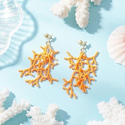 Оранжевый Звезда с коралловыми бусинами ручной работы из стекла серьги-гвоздики с кисточками, с 304 серьгами из нержавеющей стали, золотые, оранжевые, 63 мм