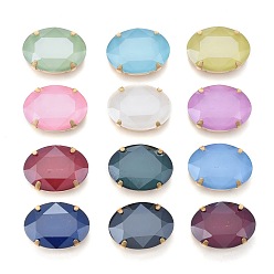 (52) Непрозрачная лаванда Шить на горный хрусталь, стиль мокко, имитация нефрита, стекло горный хрусталь, с позолоченными латунными зубцами, граненые, овальные, разноцветные, 24.5~25x17.5~18x8.5~9 мм, отверстие : 1.4 мм
