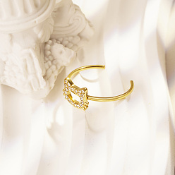 Настоящее золото 18K Нержавеющая сталь со стразами регулируемые открытые манжеты для женщин, форма кошки, реальный 18 k позолоченный