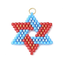 Разноцветный Подвески ручной работы из стеклянного бисера в форме звезды Давида, с настоящими 18позолоченными 304 кольцами из нержавеющей стали, красочный, 23.5x23.5x2 мм, отверстие : 3 мм
