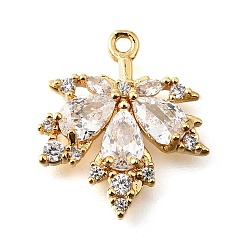 Прозрачный Латунные микропаве прозрачные подвески с фианитом, лист прелести, реальный 18 k позолоченный, прозрачные, 19x16.5x3.5 мм, отверстие : 1.2 мм
