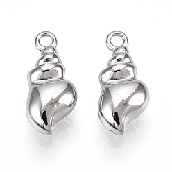 Stainless Steel Color 304 Stainless Steel Charms, Conch Charm, Anti-Tarnish, Stainless Steel Color, 12x5.5x4mm, Hole: 1.2mm
