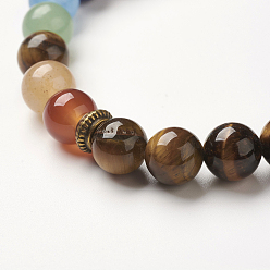 Tiger Eye Yoga Chakra Jewelry, Natural Tiger Eye Beads Stretch Bracelets, 2-1/8~2-3/8 inch(55~60mm)