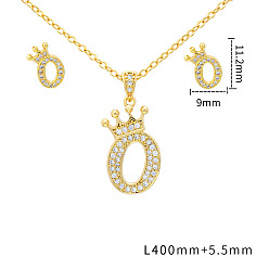 Letter O Наборы подвесок и сережек-гвоздиков из латуни с микропаве из прозрачных кубических цирконий., золотые, письмо с короной, Письмо O, 11.2x9 мм и 400 мм