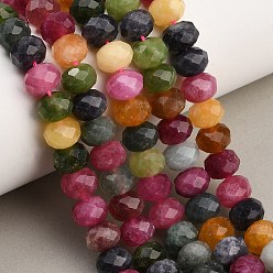 Couleur Mélangete Rangs de perles de jade blanc naturel teintées et facettées, rondelle, couleur mixte, 9.5~10x7.5~8.5mm, Trou: 1mm, Environ 47~50 pcs/chapelet, 14.76~15.16'' (37.5~38.5 cm)