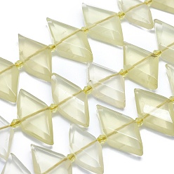 Лимонный Кварц Нити из бусин из натурального лимонного кварца (обработанные нагреванием)., граненые, ромб, 21~32x10~18x5~7 мм, отверстие : 0.6~0.8 мм, около 20~25 шт / нитка, 15 дюйм ~ 15.7 дюйм (38~40 см)