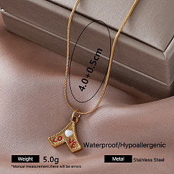Red Vintage 304 Stainless Steel Enamel Triangle with Word Love Pendant Necklaces for Women, Golden, Red, 15.75 inch(40cm)