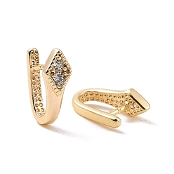 Настоящее золото 18K Латунная микропрокладка кубического циркония оснащена на поруки, без кадмия, без никеля и без свинца, ромб, реальный 18 k позолоченный, 9x6x3.5 мм, штифты : 0.8 мм
