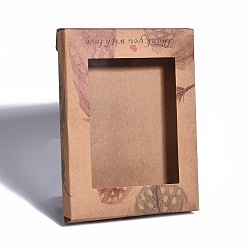 BurlyWood Foldable Creative Kraft Paper Box, Paper Gift Box, with Clear Window, Rectangle with Feather Pattern, BurlyWood, 14.6x10.5x2.6cm