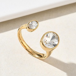 Oval 304 Открытые кольца-манжеты из нержавеющей стали с прозрачными кубическими циркониями для женщин, золотые, овальные, 19 мм