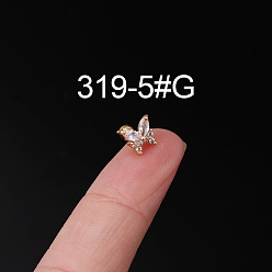 Бабочка 316l серьги из хирургической нержавеющей стали с прозрачным кубическим цирконием для хряща, золотые, бабочка, 6 мм, штифты : 0.8 мм