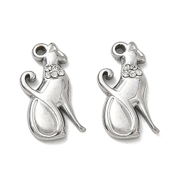 Platin Farbe 304 Edelstahl Strass Anhänger, Katzenform Charms, Platin Farbe, 17x8x2 mm, Bohrung: 1 mm