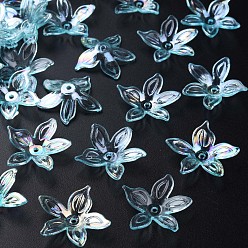 Dunkeltürkis Transparente Acryl Perlen, AB Farbe, Blume, dunkeltürkis, 25.5x28x6 mm, Bohrung: 1.8 mm, ca. 980 Stk. / 500 g