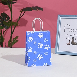 Cornflower Blue Paw Print Paper Shopping Bags with Handle, Gift Tote, Rectangle, Cornflower Blue, 15x8x21cm