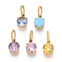(52) Непрозрачная лаванда Ионное покрытие (ip) 304 подвески из нержавеющей стали со стразами, с целью перехода в кольце, плоские круглые прелести, реальный 14 k позолоченный, разноцветные, 8~8.5x6x4.5 мм, отверстие : 5x3 мм