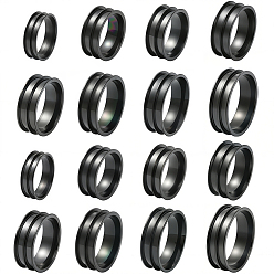 Черный 16 шт. 8 стили 201 нержавеющая сталь рифленые кольца для пальцев, кольцевой сердечник, для изготовления инкрустации, чёрные, внутренний диаметр: 16~23 мм, 2 шт / стиль