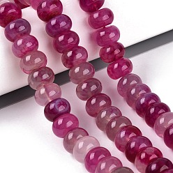 Camellia Natural Agate Beads Strands, Smooth Rondelle, Dyed, Camellia, 12x7.5mm, Hole: 0.5~1.2mm, about 48~56pcs/strand, 14.17~16.73 inch(36~42.5cm)
