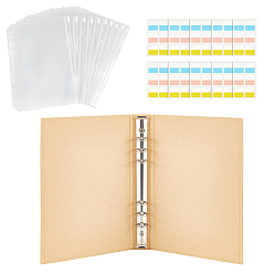 (52) Непрозрачная лаванда 24ПК и5 ПВХ мешки с вкладными листами, застежка-молния 6 карманы для папок с отверстиями, 1pc a5 твердый переплет из крафт-бумаги в стиле ретро 6 защитная папка с круглым кольцом и отверстием, 10 листы бумажных наклеек, прямоугольные, разноцветные