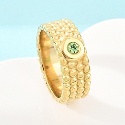 Зеленый газон 304 кольца из циркониевого кубического кольца из нержавеющей стали, круглые, золотые, зеленый газон, 7.5 мм, размер США 6 1/2 (16.9 мм)