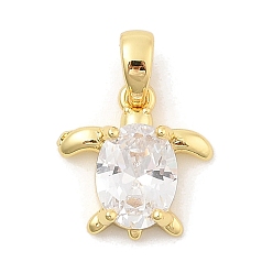 Turtle Подвески из листовой латуни с покрытием из прозрачного кубического циркония, без кадмия, без никеля и без свинца, реальный 18 k позолоченный, морские животные амулеты, черепаха, 14x13.5x5 мм, отверстие : 5 мм