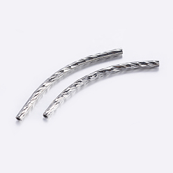 Platinum Brass Tube Beads, Curved, Faceted, Platinum, 30x1.5mm, Hole: 0.5mm