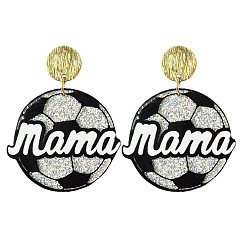 Football Акриловые серьги-подвески ко Дню матери, с блеском порошок, золотые, футбол, 50 мм