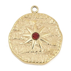 Гиацинт 304 из нержавеющей стали горный хрусталь подвески, реальный 14 k позолоченный, плоский круглый с шармом в виде звезды, гиацинт, 18.5x16.5x3 мм, отверстие : 1.4 мм