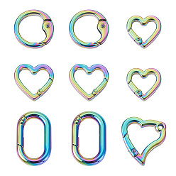 Rainbow Color 10шт 5 пружинные кольца из цинкового сплава, овал, сердце и кольцо, Радуга цветов, 2 шт / стиль