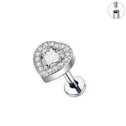 Сердце G23 титановые микропаве прозрачные кубические циркониевые серьги для хряща, цвет нержавеющей стали, сердце, 12 мм