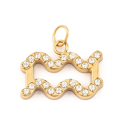 Водолей 316 микро нержавеющей стали прокладывать Цирконом подвески, с прыжковых колец, реальный 18 k позолоченный, 12 очарование созвездия, Водолей, 10x13.5x2 мм, отверстие : 2.5 мм