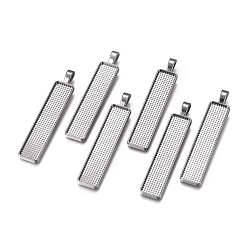 Gunmetal Alloy Big Pendant Cabochon Settings, Plain Edge Bezel Cups, Rectangle, Gunmetal, Tray: 49.5x10mm, 60.5x12x2mm, Hole: 6x3.5mm