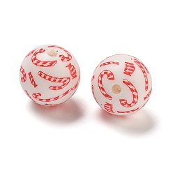 Candy Cane Рождественские круглые силиконовые бусины, красные, шоколадная конфета, 15 мм, отверстие : 2 мм