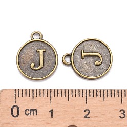 Letter J Alloy Pendant Cabochon Settings, For Enamel, Cadmium Free & Lead Free, Flat Round with Letter, Antique Bronze, Letter.J, 14x12x2mm, Hole: 1.5mm
