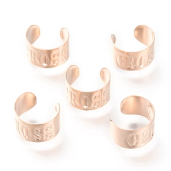 Rose Gold 304 Stainless Steel Ear Cuff Findings, with Hole and Word Cross, Rose Gold, 12x7mm, Hole: 1mm