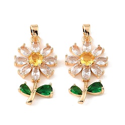 Настоящее золото 18K Подвески из латуни и прозрачного циркония, , реальный 18 k позолоченный, 27.5x15.5x4.5 мм, отверстие : 5x3 мм