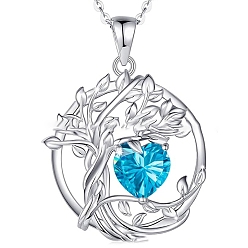 Темно-Голубой 925 двухслойное ожерелье из стерлингового серебра, двенадцать подвесок с камнями-талисманами, древо жизни, платина, глубокое синее небо, 16.14~19.69 дюйм (41~50 см)