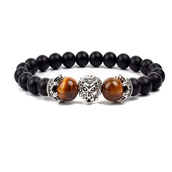 Платина Браслеты из натуральных матовых круглых бусин, натуральные бусины из тигрового глаза и сплава с тигровыми подвесками, эластичные браслеты для мужчин и женщин, платина
