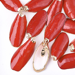 FireBrick Spray Painted & Electroplate Sea Shell Pendants, with Iron Findings, Light Gold, FireBrick, 34~51x16~21x7~11mm, Hole: 1.5mm