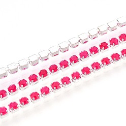 Темно-Розовый Железо горный хрусталь чашка цепи, с катушкой, серебряные, темно-розовыми, 2~2.5x2~2.5x2~2.5 мм, около 30.00 футов (9.14 м) / рулон