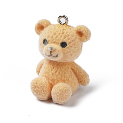 Медведь Подвески из непрозрачной смолы, с платиновыми тоновыми железными петлями, медведь, 28x20.5x17 мм, отверстие : 1.8 мм