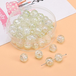 Желто-Зеленый 20прозрачные стеклянные бусины с кракле, круглые, желто-зеленый, 10 мм, отверстие : 1.5 мм