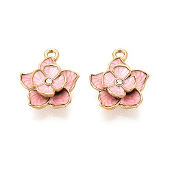 Pink 304 нержавеющей стальной эмали подвески, , со стразами, ионное покрытие (ip), реальный 18 k позолоченный, розовые, 18.5x15.5x6.5 мм, отверстие : 1.8 мм