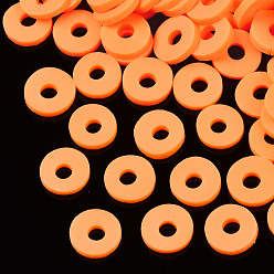 Dark Orange Eco-Friendly Handmade Polymer Clay Beads, Disc/Flat Round, Heishi Beads, Dark Orange, 6x1mm, Hole: 2mm, about 23500pcs/1000g
