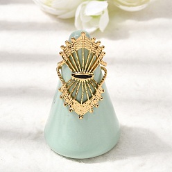 Золотой Полый веер 304 открытые кольца-манжеты из нержавеющей стали для женщин, с эмалью, золотые, размер США 7 3/4 (17.9 мм)