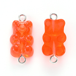 Orange Red Resin Links connectors, with Platinum Plated Iron Loop, Bear, Orange Red, 25x11.5x7mm, Hole: 1.5mm