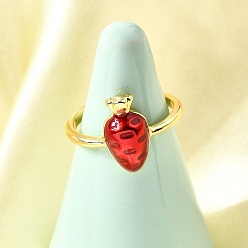 Настоящее золото 18K Латунные эмалевые манжеты открытые кольца для женщин, без кадмия и без свинца, морковь, реальный 18 k позолоченный, 14.5 мм